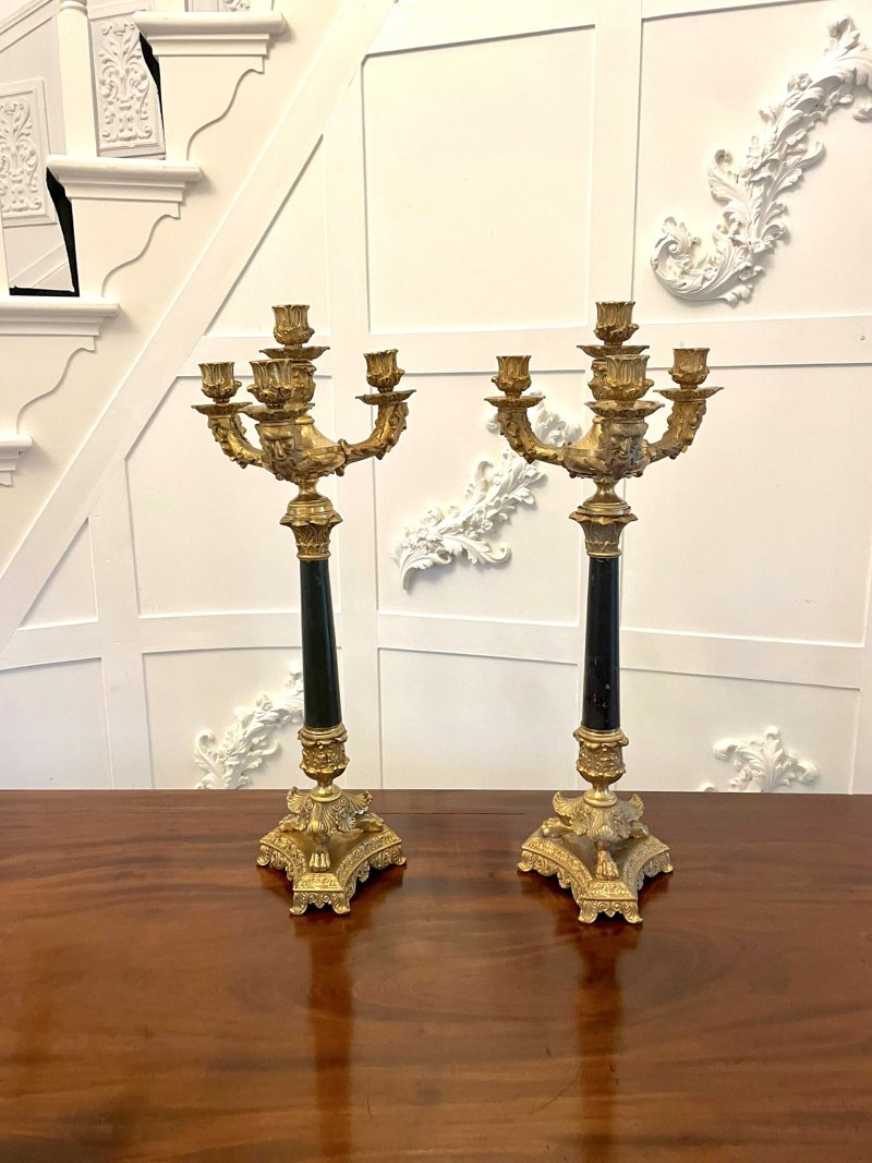 Quality Pair of Antique Regency Ornate Ormolu Four Arm Candelabra - Image 2